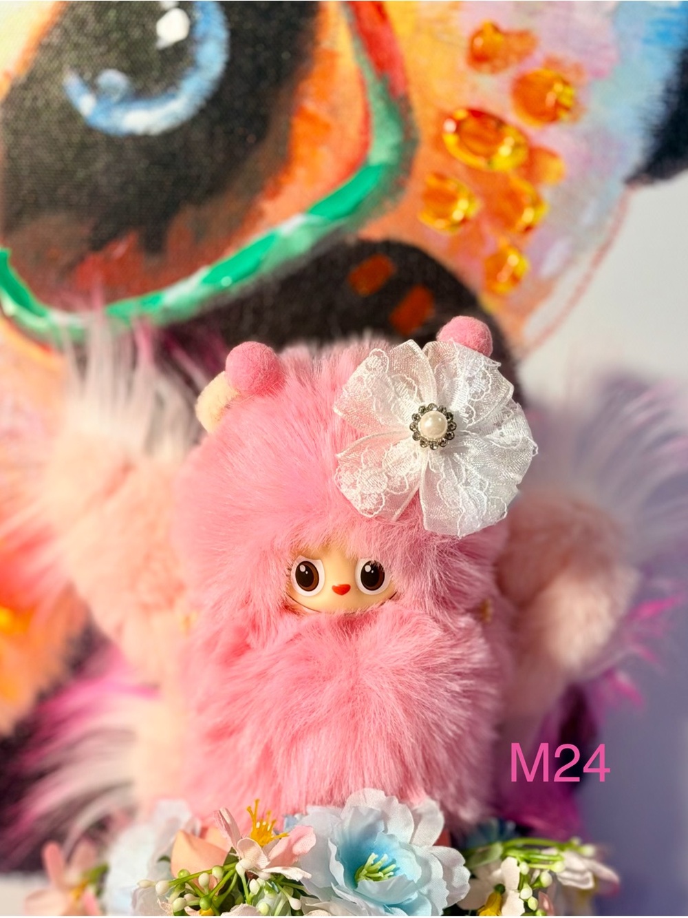 Pink Plush Bunny Doll with Lace Flower - Cute Kids Toy